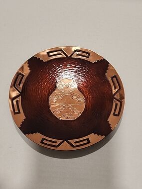 MEDICINE PLATE Copper Owl Brass Wall Art Decor NEW WORLD TRADING 6”